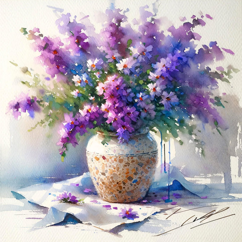 «Blooming Lavender Delight in Mosaic Vase», art sur toile tendue, H 30 po x l 30 po x P 1,5 po