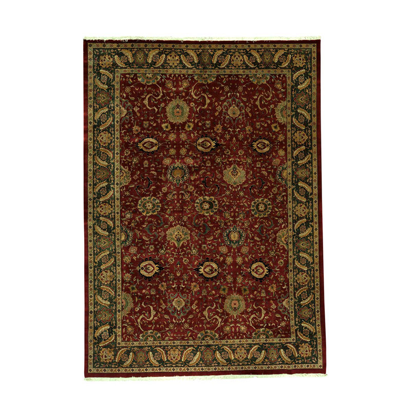 Tapis oriental rectangulaire en laine noué à la main de couleur moutarde / bourgogne / noir
