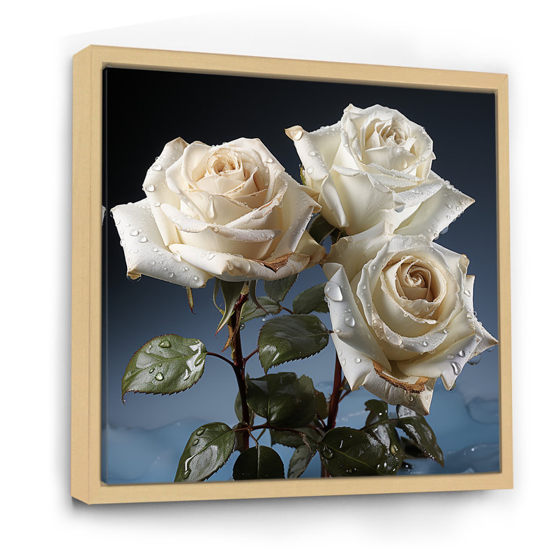 Monocrhome roses blanches en fleurs, H 16 po x l 16 po x P 1 po, Cadre naturel flottant