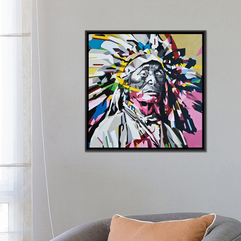 « chief », impression sur toile, Toile avec cadre noir, Pas de tapis, H 18 po x l 18 po x P 1,5 po