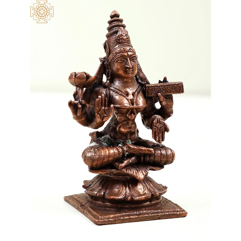 Statue de petite déesse en cuivre 3 po Lakshmi
