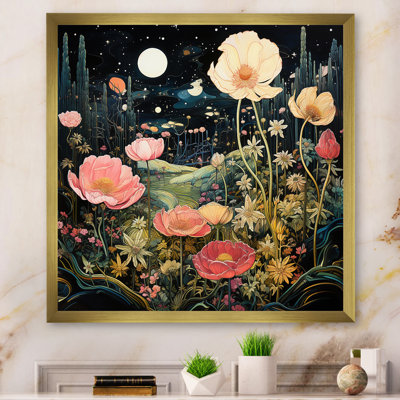 Enigma, fleurs de jardin roses et vertes 1 - tachisme, art mural