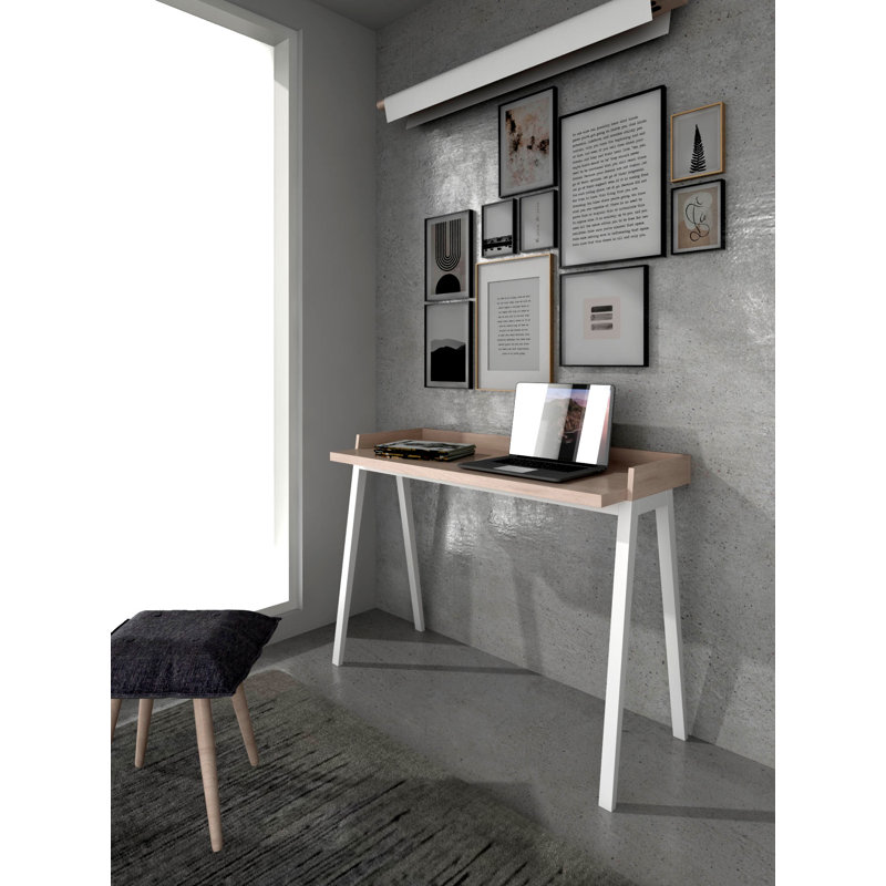 Mcraney Solid Wood Base Writing Desk, White, Oak