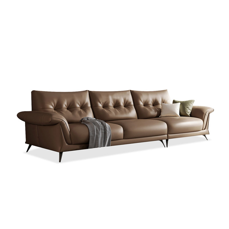 Brown Genuine Leather Modular Sofa cushion couch