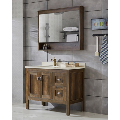 Nouveau meuble-lavabo de style chinois avec comptoir en pierre frittée et lavabo en céramique pour la salle de bain