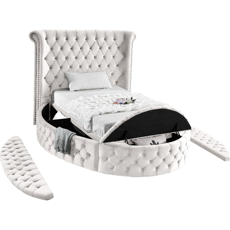 Dorgan Upholstered Wingback Bed, Twin, Cream Velvet