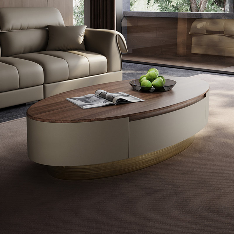 Table basse ovale en bois massif de luxe italien clair, H 15,7 po x L 47,2 po x l 23,6 po