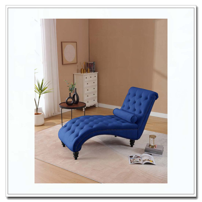Velvet Recliner Chair with Button Tufting, Navy