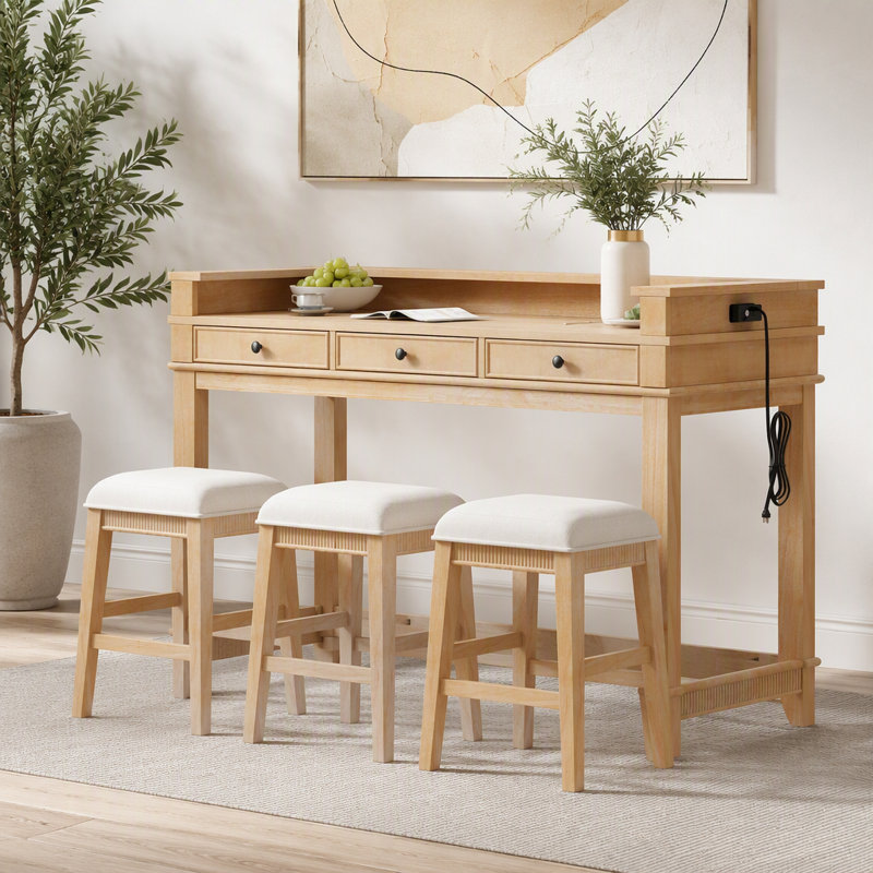 Ensemble de table de salle à manger pour 3 personnes TREXM, ensemble de table et chaises de cuisine rétro avec 3 tiroirs de rangement, idéal pour les petits espaces (naturel)