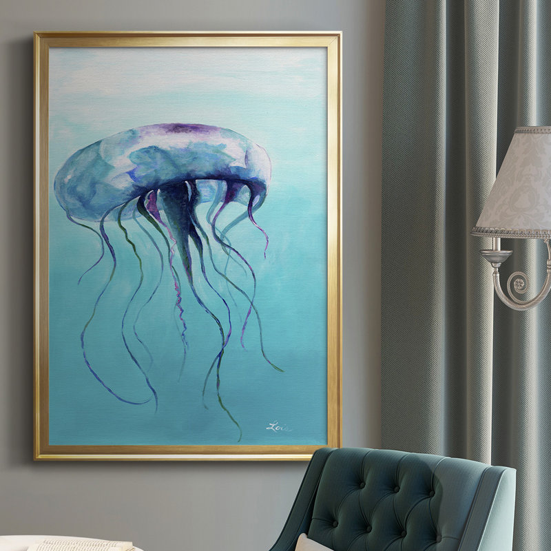 «Jelly Fish», reproduction encadrée de qualité supérieure - prête à être accrochée, Or, H 24,5 po x l 18,5 po x P 1 po