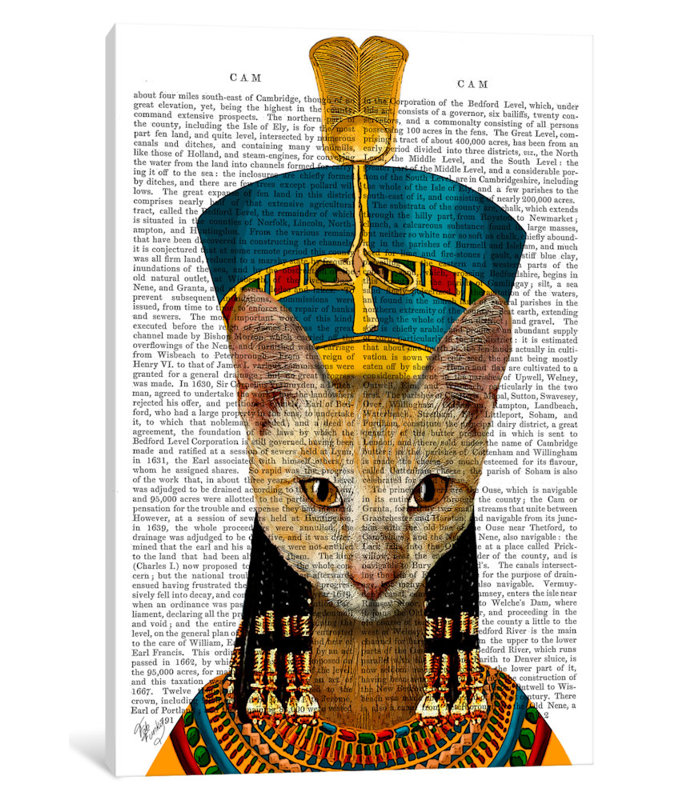 « égyptienne grand chat », impression sur toile tendue, H 26 po x l 18 po x P 1,5 po, Toile tendue, Pas de tapis