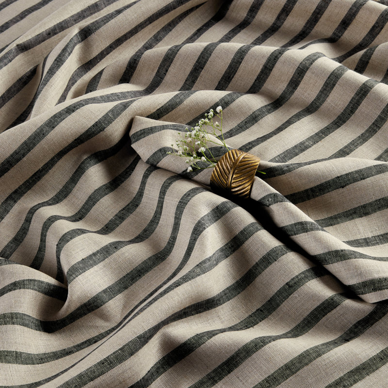 Madison Stripe - 100% Pure Linen Tablecloth, 90" x 60", Black and Natural