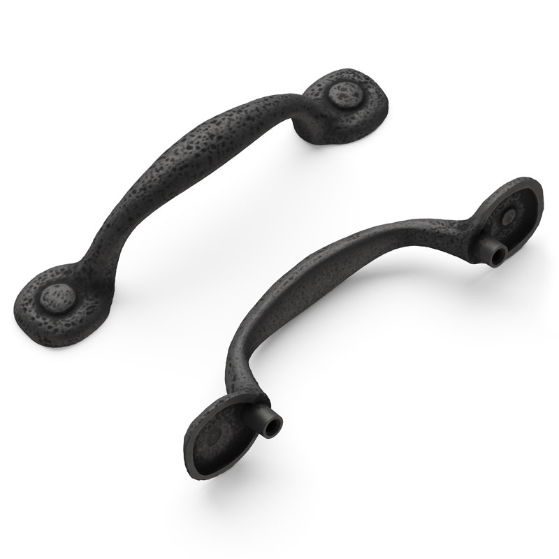 Refined Rustic Collection Handle Pull - 3" Center to Center Cabinet Pull Black Iron - Craftsman Hardware for Drawers & Cabinets