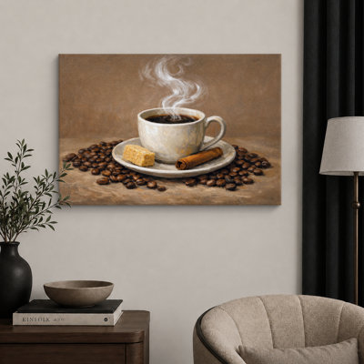 Warm Coffee Cup Beans Artwork, Kitchen Pictures, Framed Canvas Giclee Print Wall Art