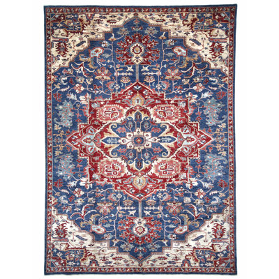 High-Quality Hand-Knotted Navy And Red Area Rug