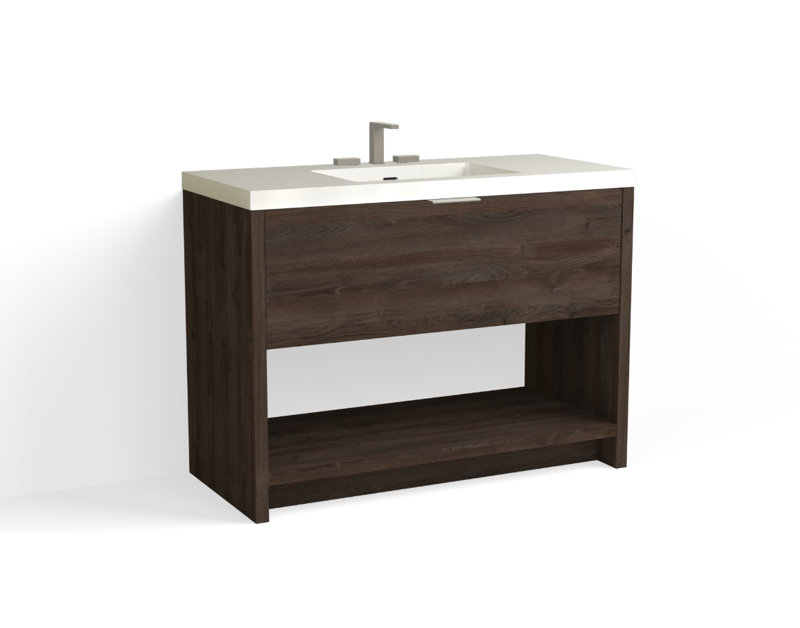 Vista 48" W Freestanding Single Bathroom Vanity, White Gloss, White Nanomatte/Satin Nickel, 8" Widespread