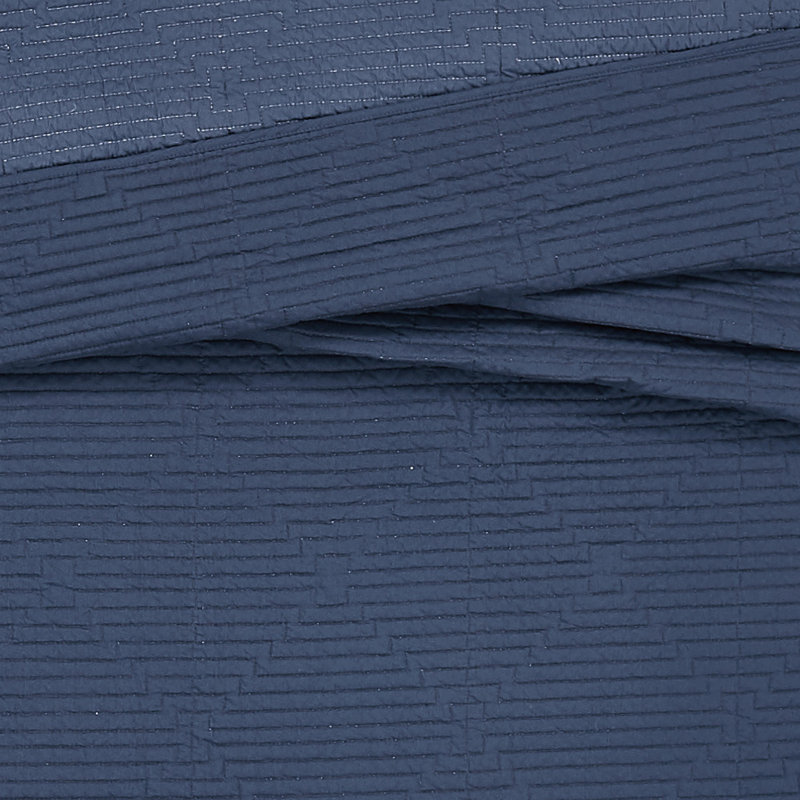 Navy Blue Cotton Geometric Full Quilt Set