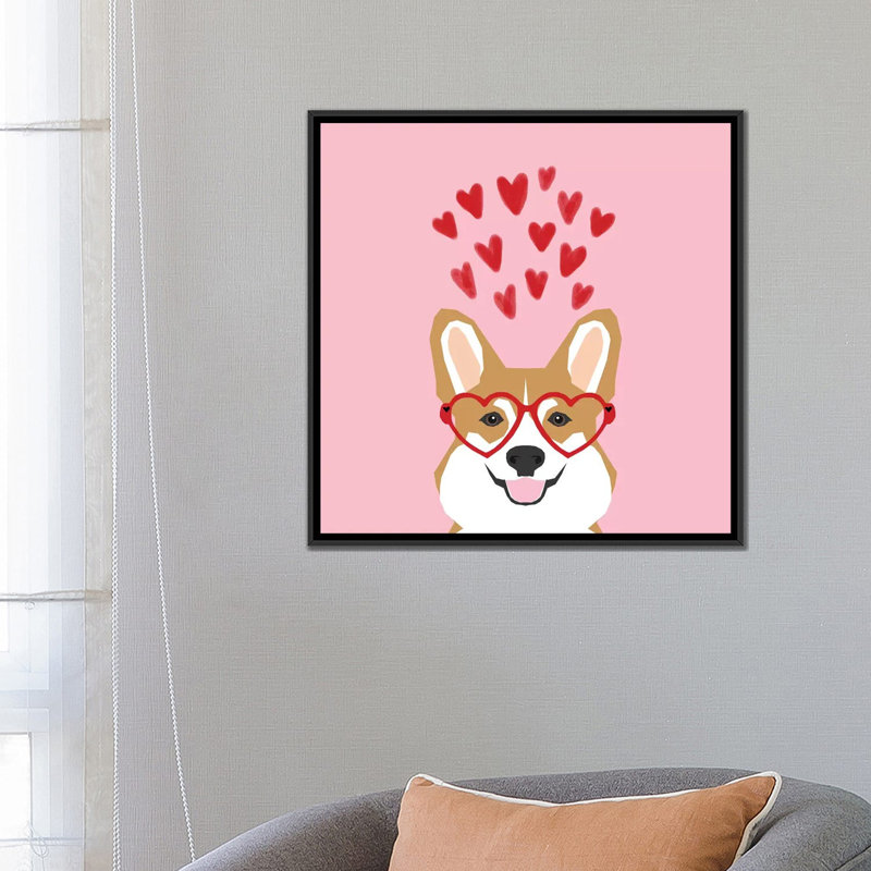 « corgi love verres », reproduction sur toile tendue Pet Friendly, H 18 po x l 18 po x P 1,5 po, Toile avec cadre noir