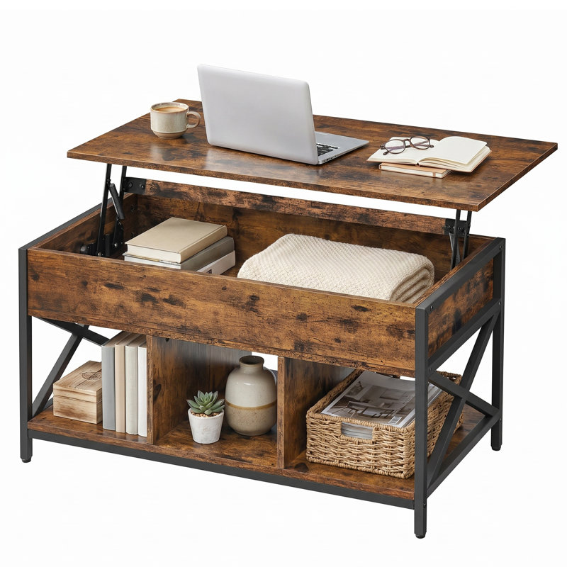 Table basse à plateau relevable avec rangement Corrine, Brun rustique, H 24,4 po x L 39,4 po x l 19,7 po