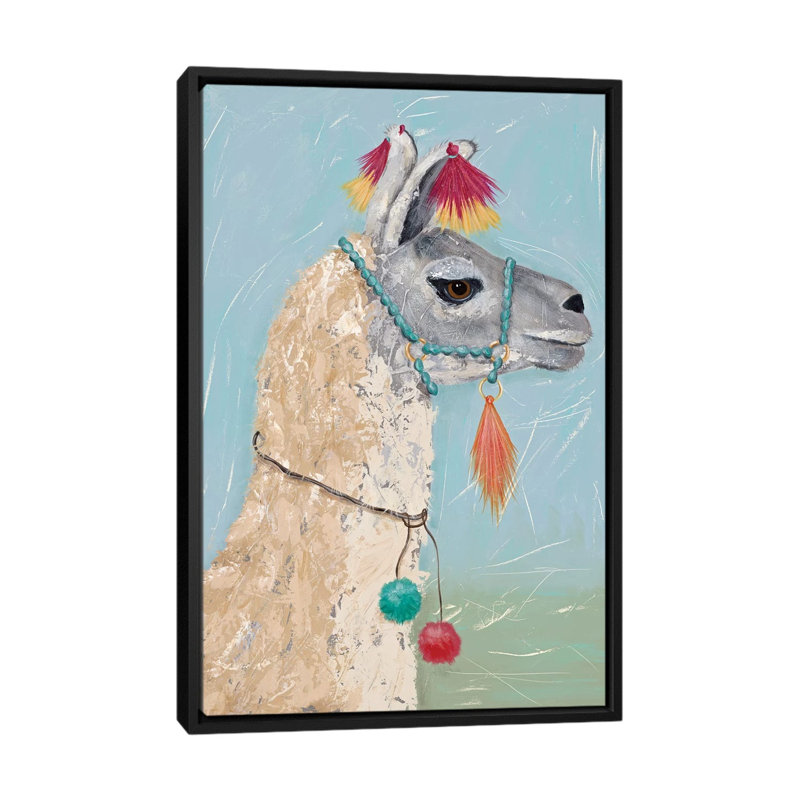 «Painted Llama II» par Jade Reynolds - reproduction, H 60 po x l 40po x P 1,5 po, Toile avec cadre noir, Aucun mat