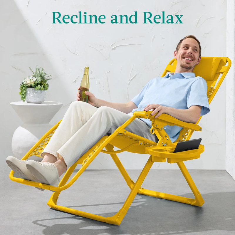 Sunflower Yellow Steel Zero Gravity Beach Lounger with Armrests