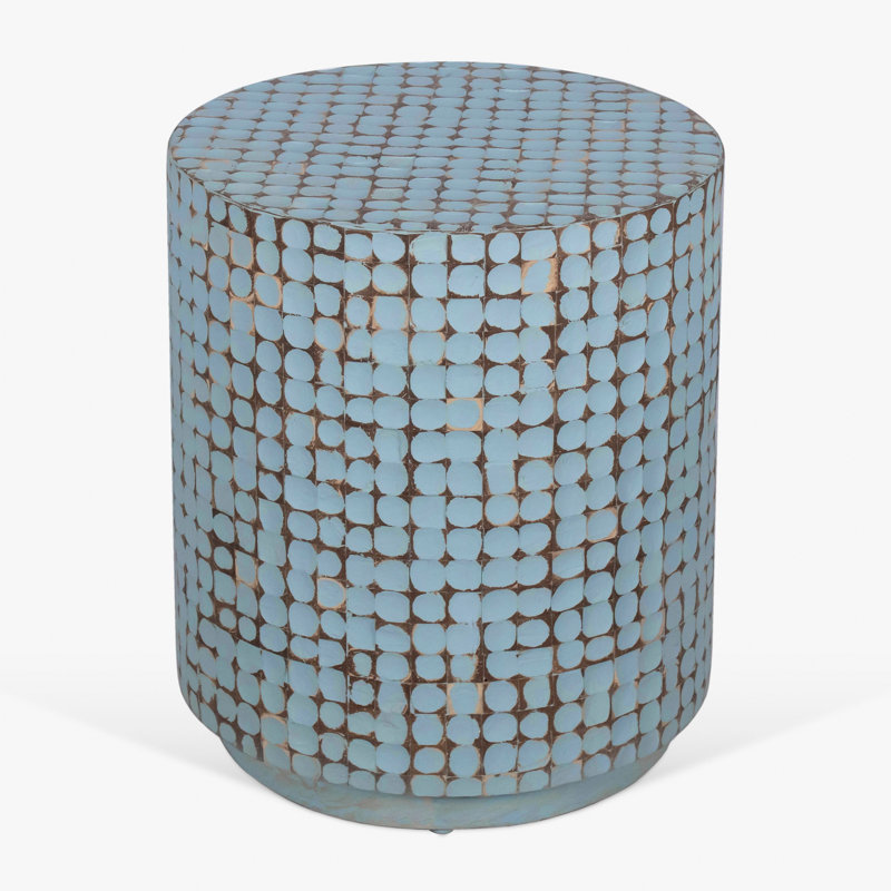 Abbie Coconut Shell Drum End Table, Blue