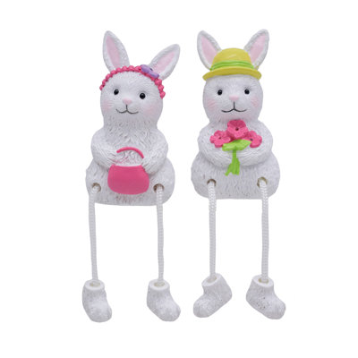 Resin Stylish Bunny Shelf Sitters, White, Resin, Set of 2, Shelf, Living Room, Easter, Home Decoration