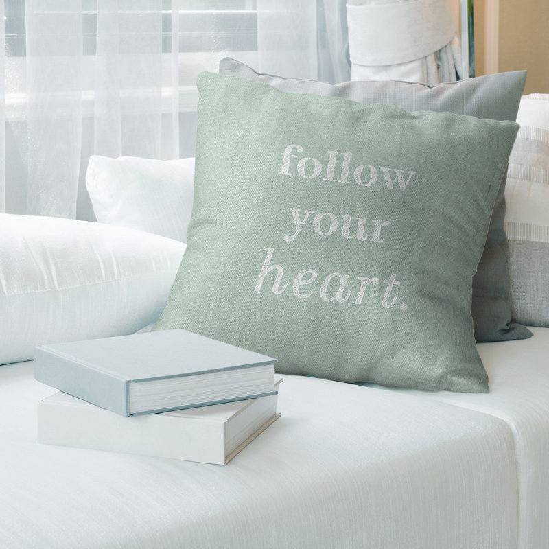 Coussin «Hand Your Heart», 18 po x 18 po, Vert / blanc, Housse de coussin seulement - sans coussin