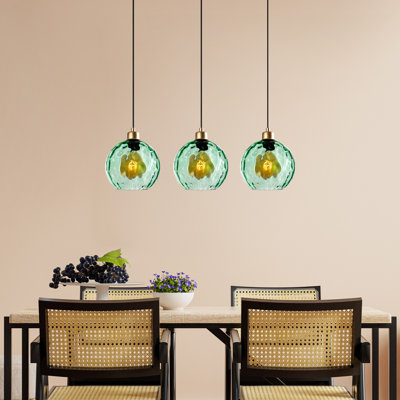 Lustre réglable élégant, structure en métal, 27,6 po x 7,9 po x 47,2 po | Finition verte, 3 x douilles E27 (40 W maximum) | Parfait pour la salle à manger et l'espace de vie, hauteur réglable de 35,4 à 47,2 pouces, design élégant et moderne