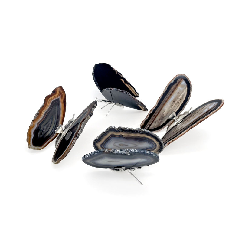 Desriee Agate Slice Butterfly Figurine, Black/Gray