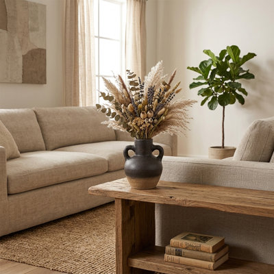 Vase de table en terre cuite avec poignées en boucle pour un style rustique - Grand vase arrondi artistique pour fleurs, idéal pour le salon ou la décoration intérieure