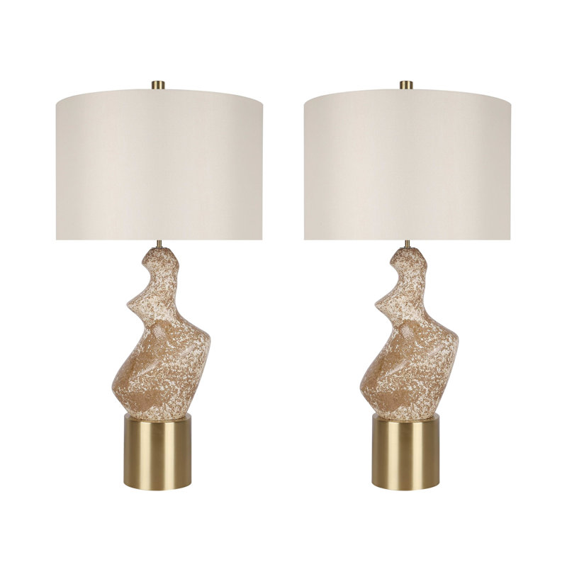 Lampe de table Sculptural Serenity - Céramique crème et or doux - ensemble de 2