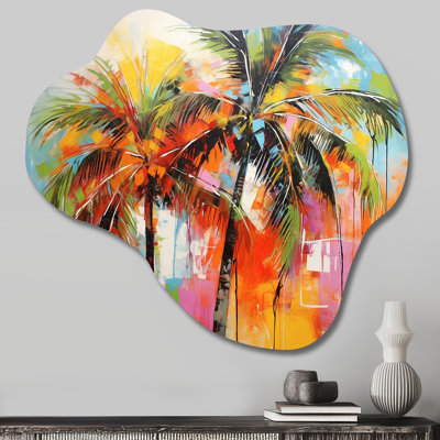 Popart Palm Trees I - asymétrique paumes en métal, sculpture murale en métal