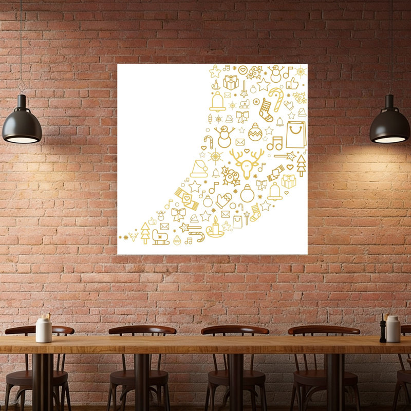 «Golden Holiday», impression d'arbre de Noël abstrait minimaliste moderne, paysage d'hiver, 48" H x 48" W