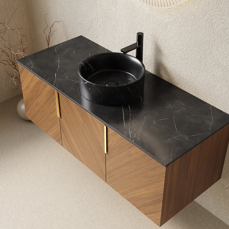 Meuble-lavabo flottant 48 po avec lavabo rond en céramique, 48"