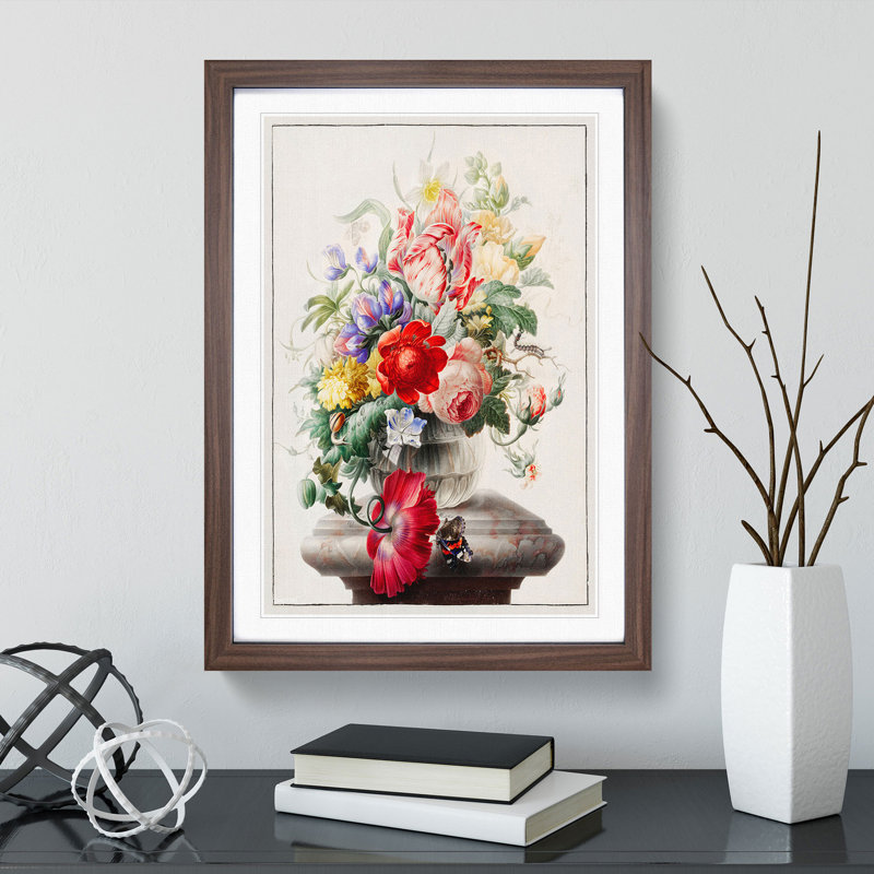 Vase of Flowers by Herman Henstenburgh - Picture Frame Painting, Walnut Framed, 48cm H x 36cm W x 2cm D