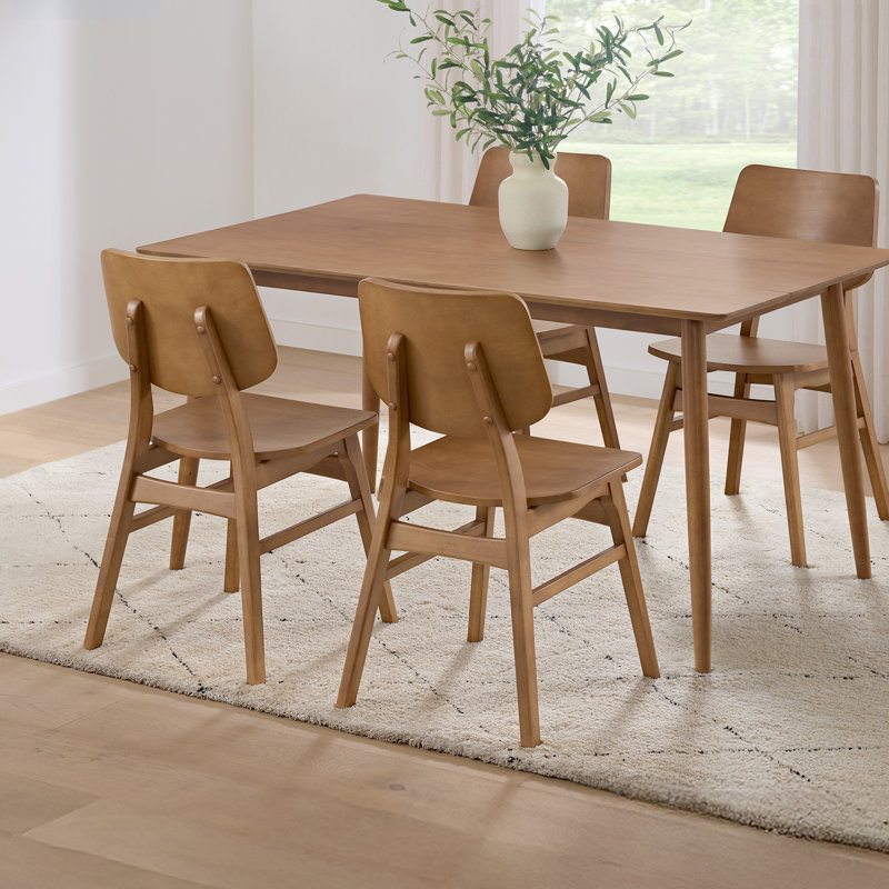 Calais 5 Piece Dining Table Set For 4 With Chairs - 59 Inch Solid Wood Kitchen Table And Chairs Set Of 4 - Mid Century Modern Furniture For Dining Room Or Kitchen (Pecan)