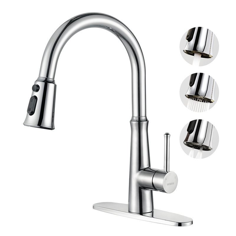 Stainless Steel Single-Handle Pull Down Kitchen Faucet with 3 Modes Sprayer, Chrome