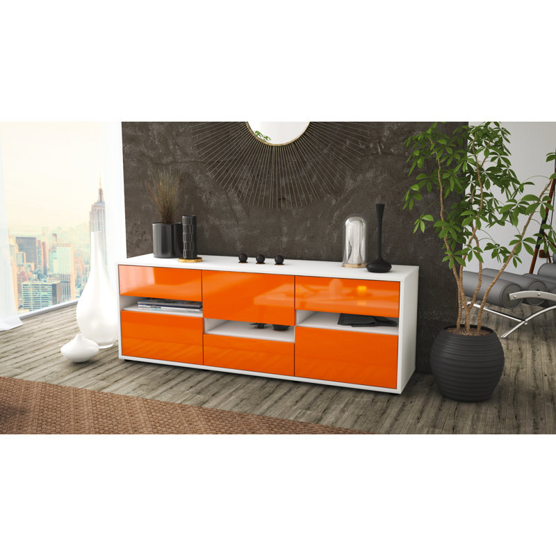 Yandell Unfinished TV Stand for TVs up to 60", High-gloss Orange / Matte White