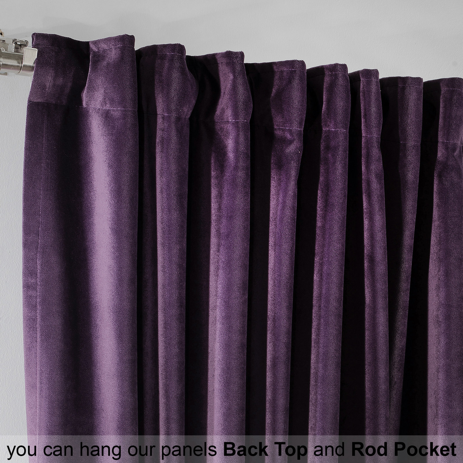 Matte Velvet Room Darkening Curtain Panel Set, 48 Eggplant, 52" W x 108" L