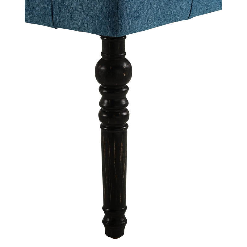Fabric Dining Bench, Blue Color - Solid Wood Frame, Turned Legs, 48"W X 16"D 19.5"H Bench With Seat , Frame & In, Blue