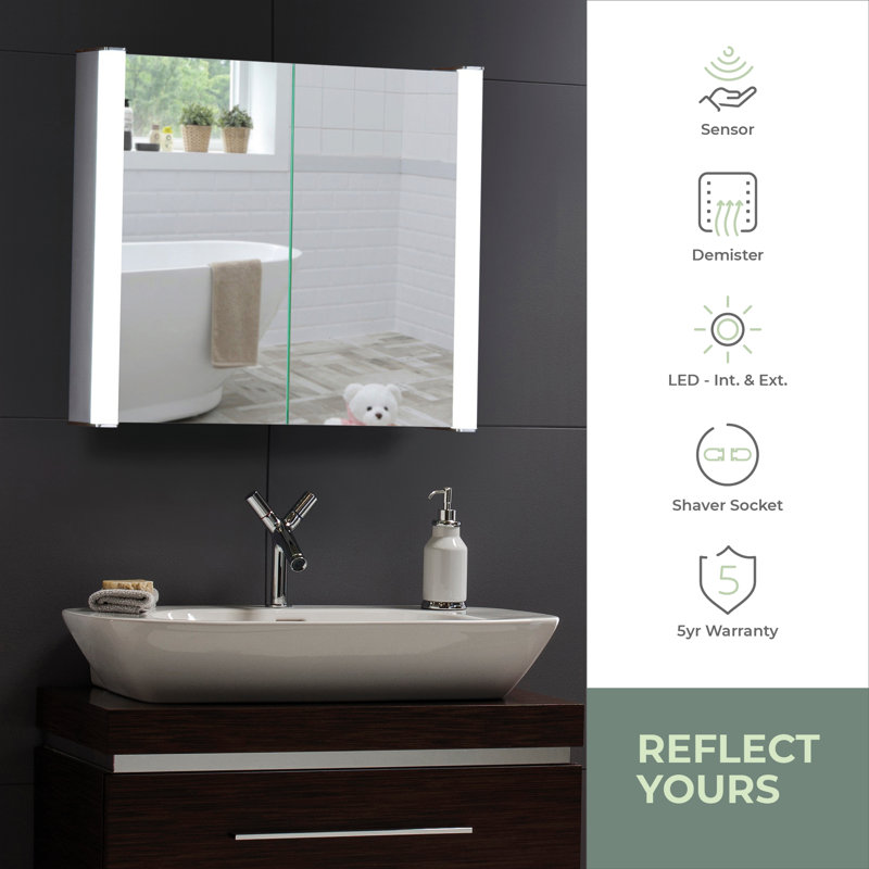 Segarra Surface Mirrored Bathroom Cabinets with Mirror and 2 Adjustable Shelves, 60cm x 65cm