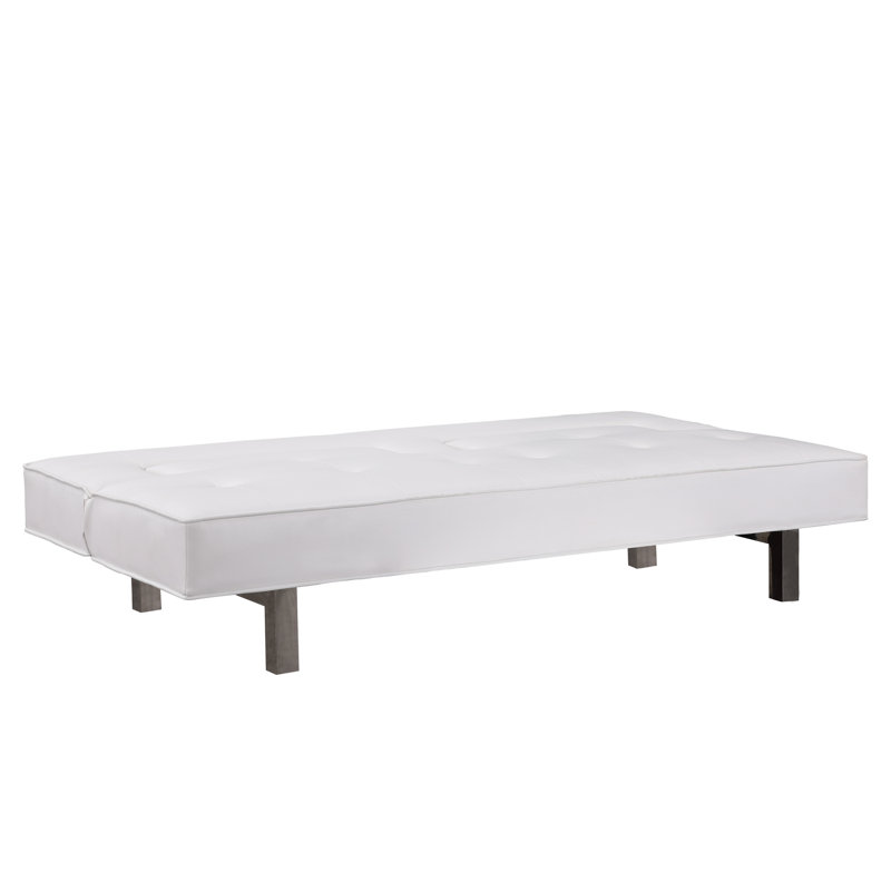 Corene Twin 38.6'' Faux Leather Convertible Sofa, White Faux Leather