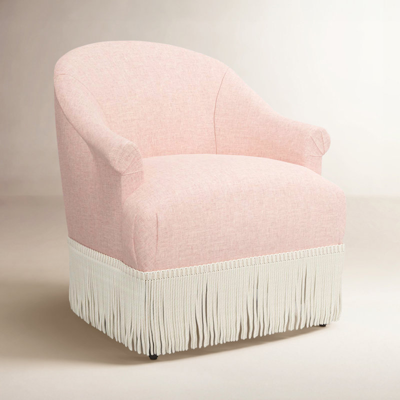Fauteuil à oreilles Callie, Lin quartz rose texturé Zuma, Ivoire