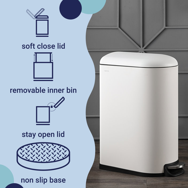 White Stainless Steel Fingerprint Resistant Step Trash Can