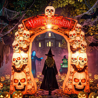 8.1 FT Halloween Inflatable Archway Outdoor, Skull Blow Up Arch LED Halloween inflatable arch, lighted skull blow up arch outdoor for yards, haunted houses, parties and trick or treat entrances