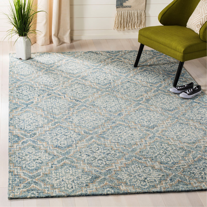 Tapis bleu / gris en laine touffeté à la main Salerna, Rectangle 8 pi x 10 pi