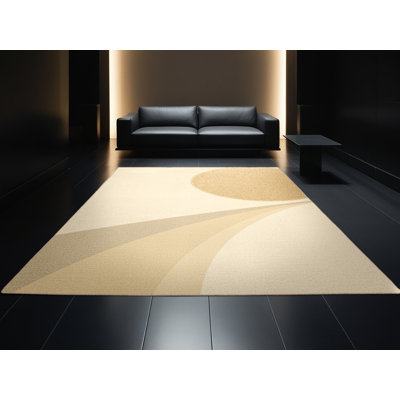 Tapis doux moelleux et minimaliste beige à motif de clan Barreto Shinobi - reliure beige