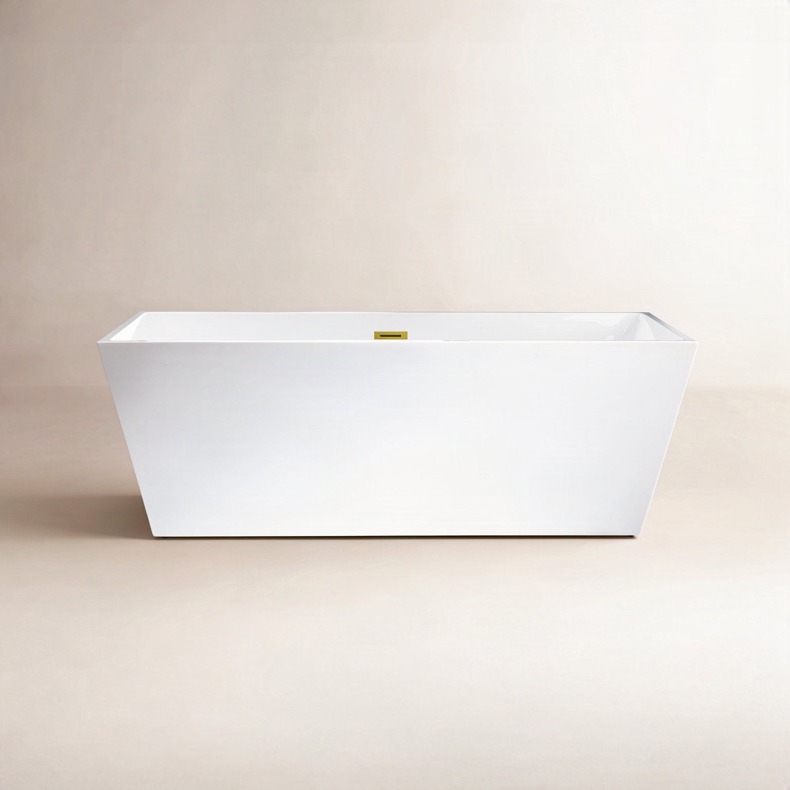 Echo 67" Freestanding Soaking Acrylic Bathtub, White, Brushed Gold