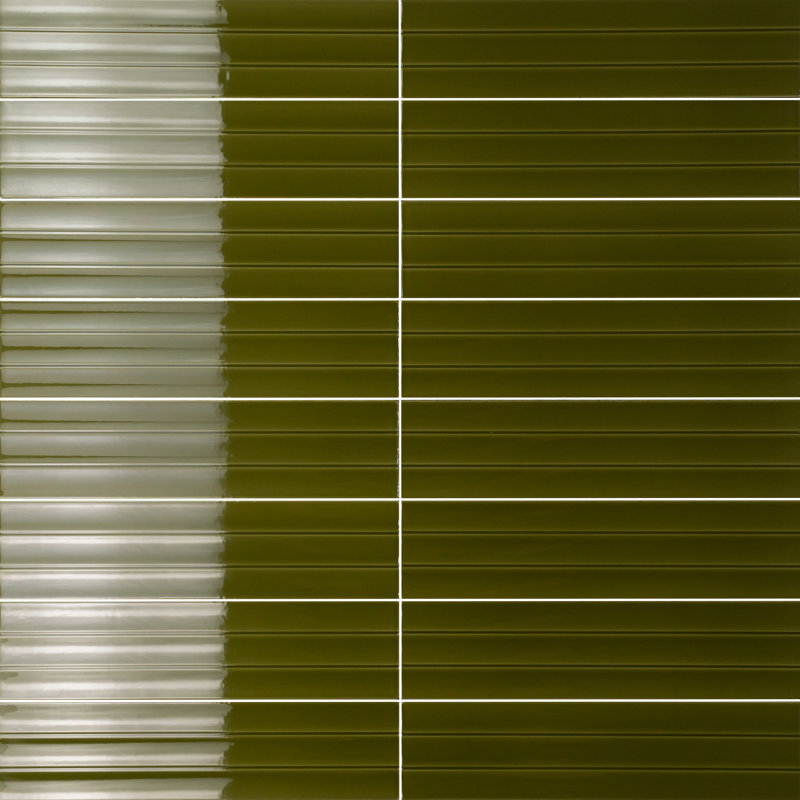 Bead 3" x 12" 3D Recessed Fluted Subway Wall Tile, Olive Green Glossy